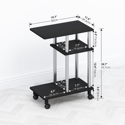 Furinno TOMI Side Table, 3-Tier C-Shape Open Shelf End Table with Wheels, Night Stand, Bedside Table, Toolless Assembly, for Living Room, Bedroom
