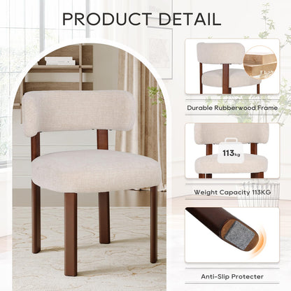 COLAMY Wooden Dining Chairs Set of 4, Fabric Chairs for Dining Room with Open Curved Backrest and Thick Seat Cushion