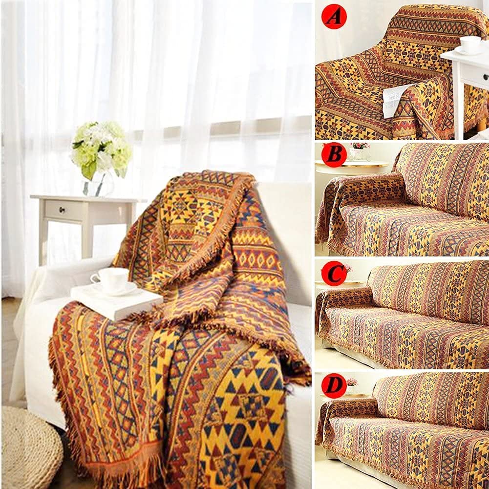 VANJOROY Bohemian Sofa Large Throw Blanket with Tassels, 100% Handwoven Cotton Knitted Armchair Throw for Seater,Settees,Couch and Bed (130 * 180CM)