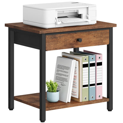 Gewudraw Printer Stand, 2 Tier Printer Shelf with Drawer for Home Office