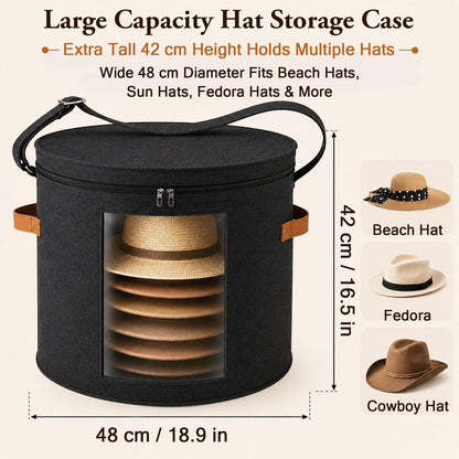 Hat Storage Box with Lid, 48x42cm Extra Large Round Felt Case with Handles