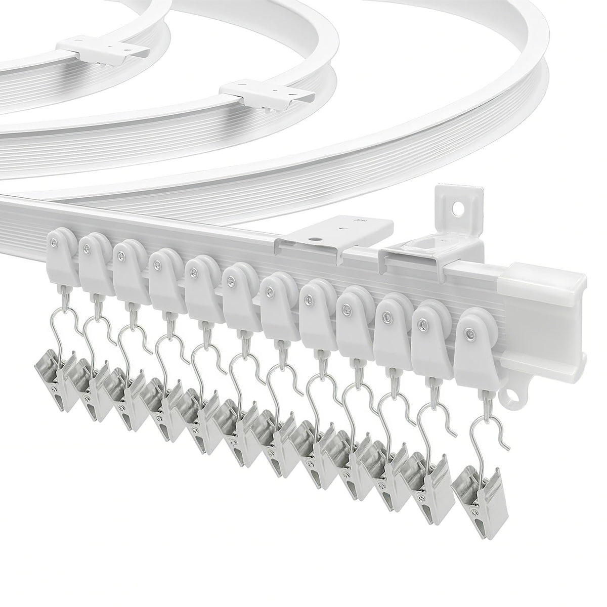 Flexible Curtain Track 4.26m Bendable Bay Window Curtain Rail Ceiling Wall Mount Plastic Heavy Duty Ceiling Track System Set, White 14Ft