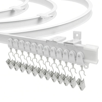 Flexible Curtain Track 4.26m Bendable Bay Window Curtain Rail Ceiling Wall Mount Plastic Heavy Duty Ceiling Track System Set, White 14Ft