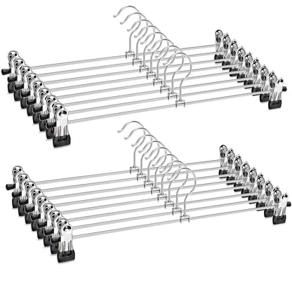 Amber Home 20pcs Shiny Metal Trousers Hangers, Iron Skirt Hangers, Chrome