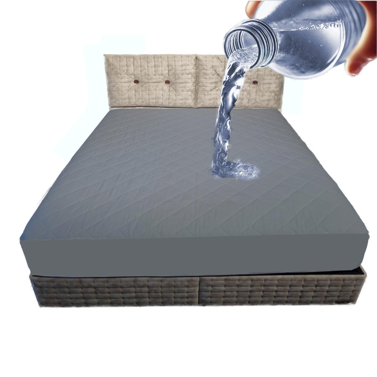 Cotton Mattress Protector, Waterproof, Quilted with Anti-Allergic, Anti Dust Mite, Soft and Quiet, Breathable (Grey, 160 x 200 cm)