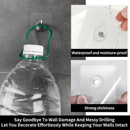 Solvayne 20Pcs Clear Adhesive Hooks for Damage-Free Wall Mounting, No Drilling Needed, Strong Hold for Frames & Decor