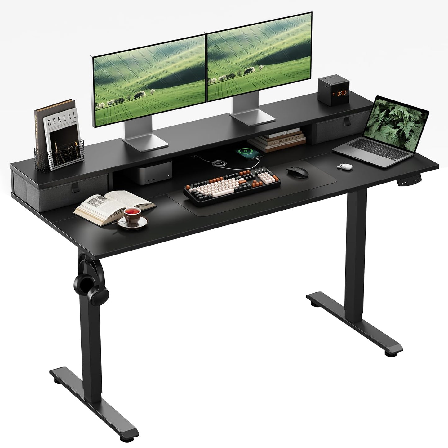 Klicelor Electric Height Adjustable Desk, with 2 Fabric Drawers, 100x60cm