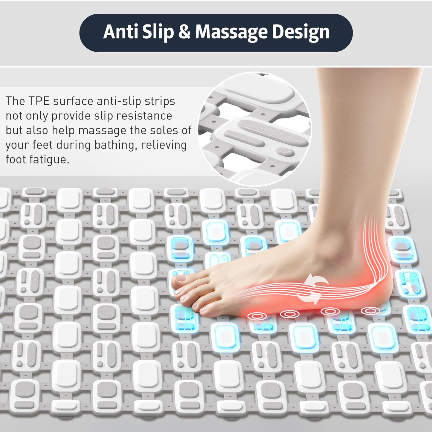 XIYUNTE Soft Shower Mat Non Slip Anti Mould for Elderly - 70x40cm Cut-to-Fit Non Slip Shower Mats for Inside Shower