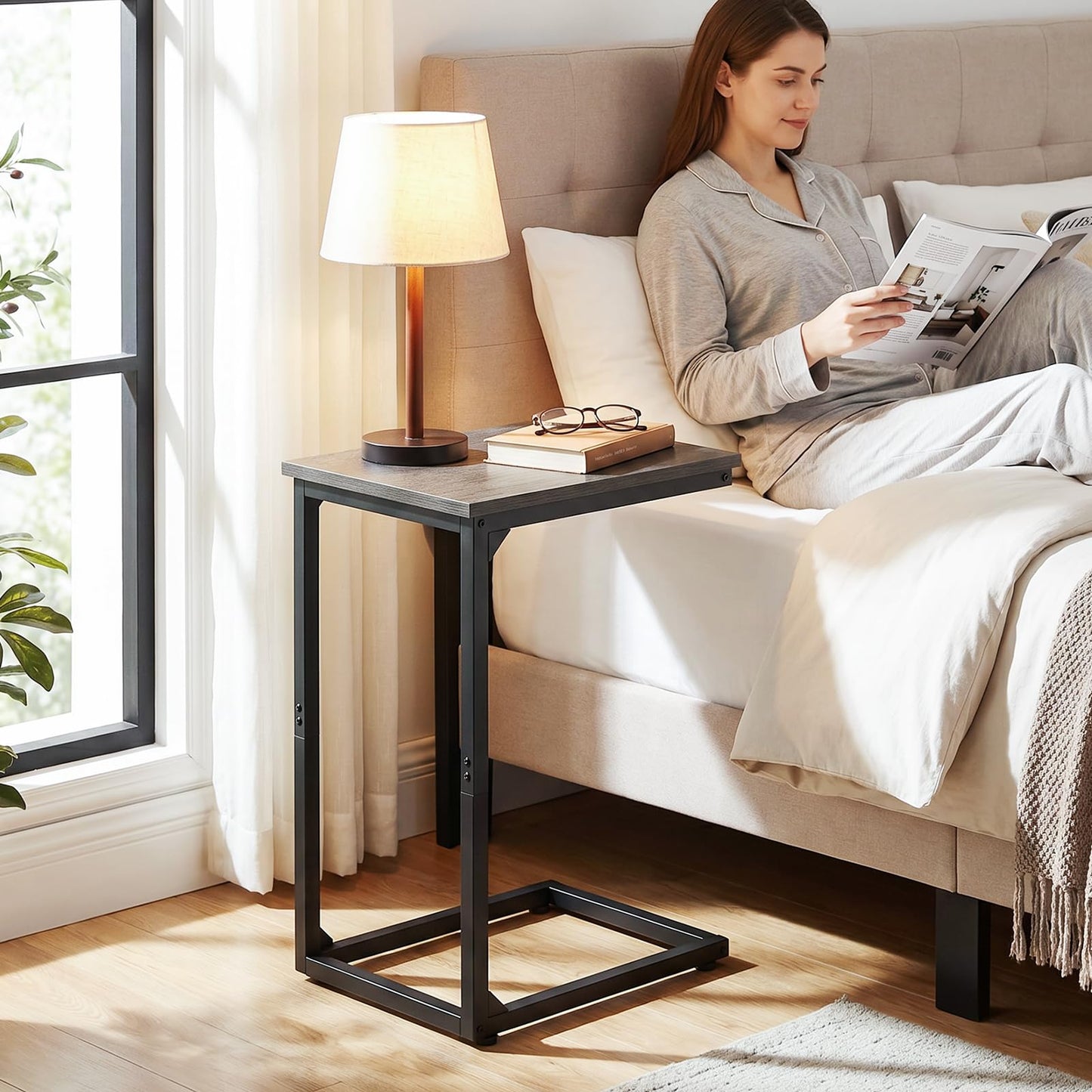 AMHANCIBLE C-Shaped Side Table, Side Table Living Room, Sofa Table