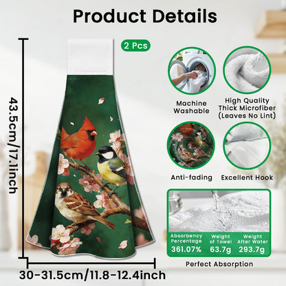 CUTHOLLOW 2 Pcs Cherry and Cardinal Bird Hanging Kitchen Towels with Loop