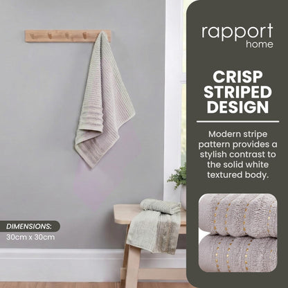 Rapport Home Linear Face Towels 2-Pack | Luxurious 100% Cotton 500gsm Soft Absorbent Face Cloths | Oeko-Tex Certified Bathroom Hand Towels