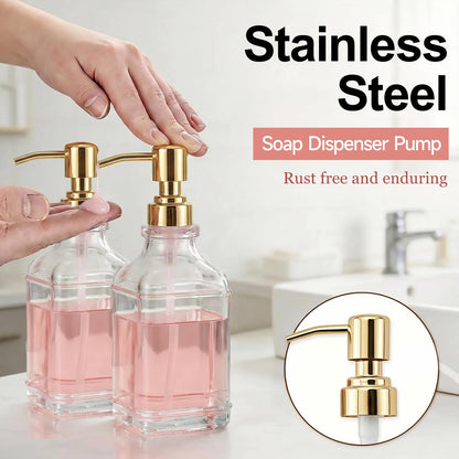 Pollock 2pcs Pump Dispenser Stainless Steel, Replacement for Standard Neck Size - 26-28 mm Thread Fits Most Hand Soap Dispenser (Gold Brushed)