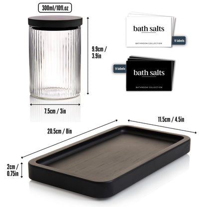 Mason & Fable Ribbed Glass Bathroom Jars with Airtight Black Bamboo Lids | Cotton Pad/Buds/Q tip Holder