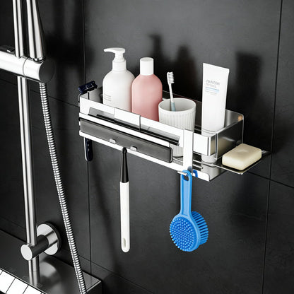 EXLECO 5 in 1 Shower Shelf without Drill for Bathroom Adhesive Bathroom Shelf Stainless Steel Bathroom Shelf Shelves Basket for Shower Shelf Bathroom