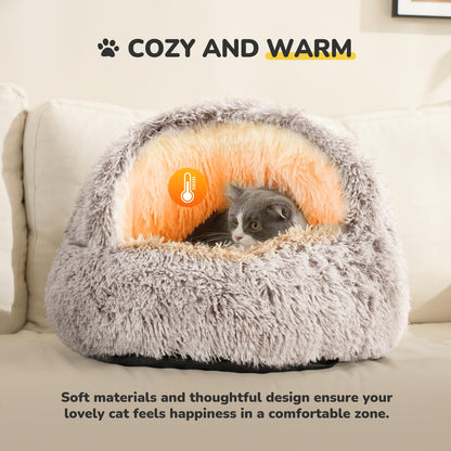 CATISM Cat Beds Cat Bed Pet Bed for Indoor Cats Large Cave Dog Bed Washable Non-Slip Cat Nest Pod Windproof Cat Nesting Bed 50cm Half Moon?