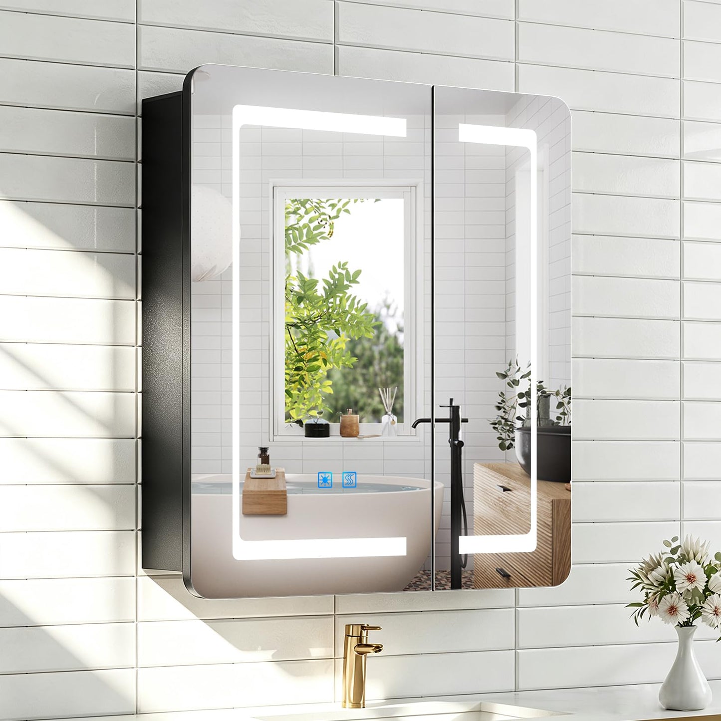 LUMIRRORS® LED Bathroom Mirror Cabinets with Shaver Socket 60x70cm Black