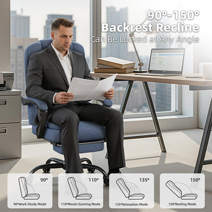 SITMOD Fabric Desk Chair with Footrest, Blue Ergonomic Office Chair for Study, Computer Chair with Pocket Spring Cushion