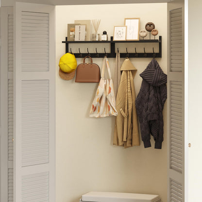 AMBIRD 87cm Extra Wooden Wall Coat Rack with Shelf - Elegant and Functional Wall-Mounted Storage Solution with 10 Hooks for Coats, Hats, Keys