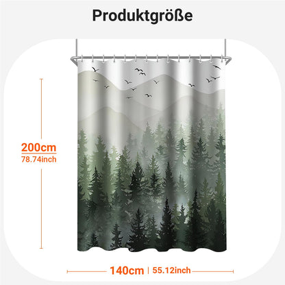 Lerores Shower Curtain 140 x 200 cm, Forest Anti-Mould Textile, Weighted Hem, Water-Repellent