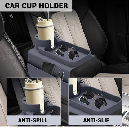 JNCST Sofa Armrest Tray - Silicone Couch Cup Holder with Anti-Slip Base & Multi-Pockets Spill-Proof Sofa Tray for Coffee