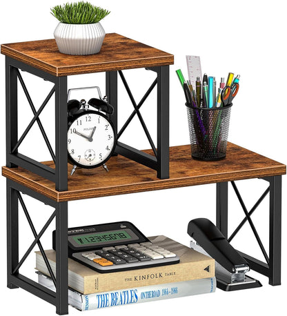 DoToGo Desk Shelf Organizer, Freestanding Small Desktop Bookshelf, 2 Tier Independent Stackable Desk Display Rack, Desk Organizer Shelf for Office