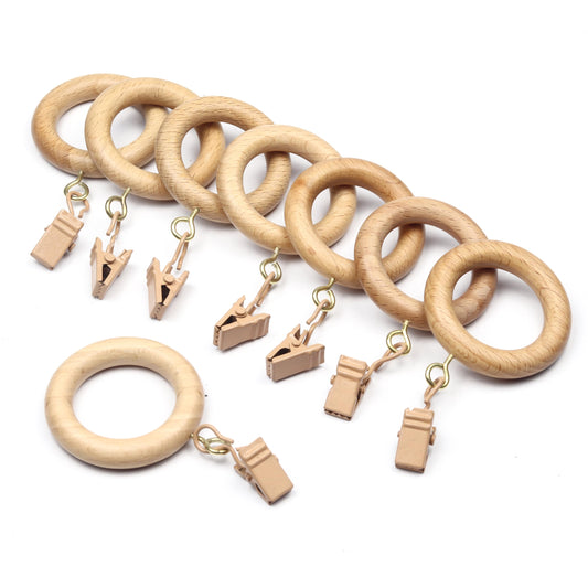 50 Pieces Beachwood Curtain Rings with Clips ? Fits 1 Inch Rod (1.25 Inch Inner Diameter)