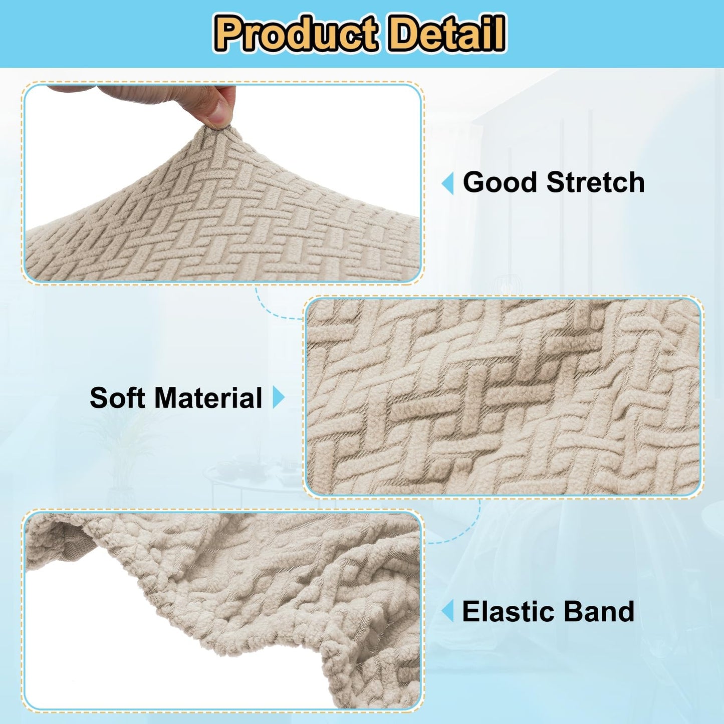 sourcing map Stretch Ottoman Cover Twill Square Ottoman Slipcover with Elastic for Foot Stool Living Room Bedroom Fit Length 57-70cm / 23"-27"