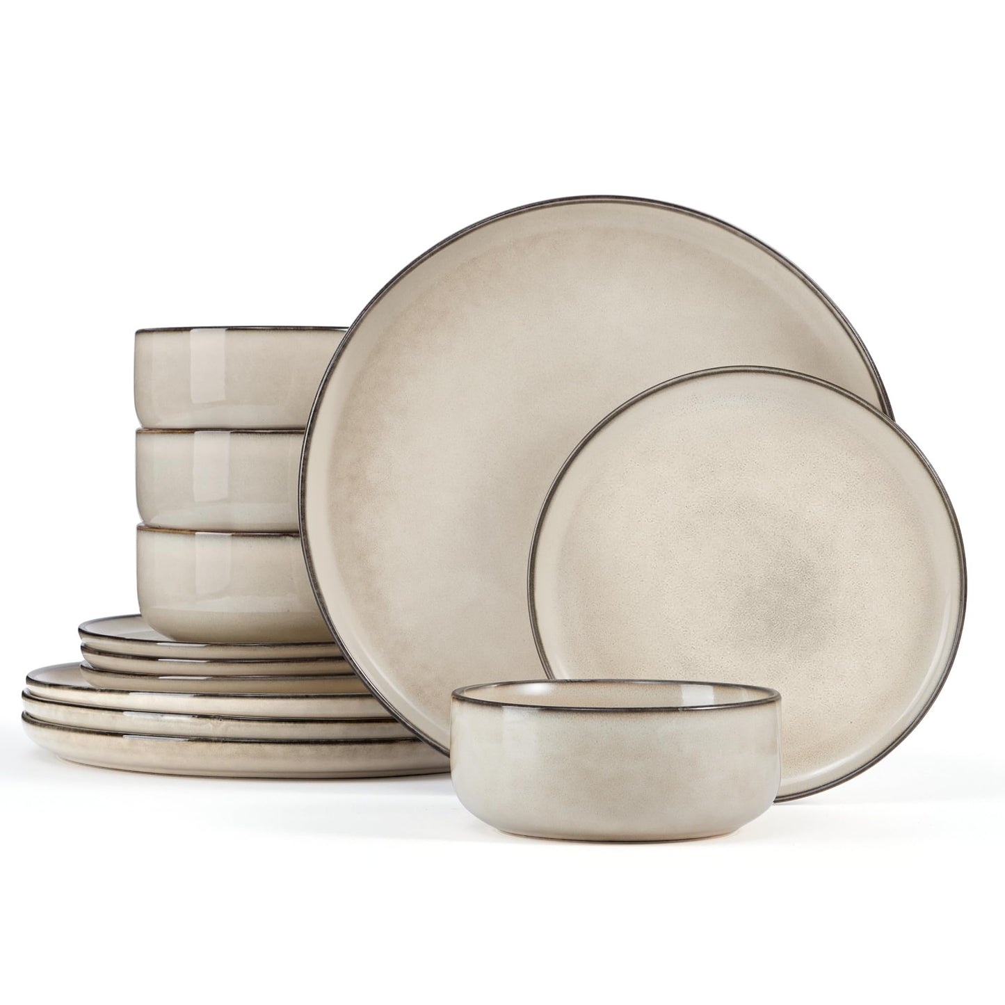 Homikit 12 Piece Dinner Set, Reactive Glaze Kitchen Dinnerware Sets for 4, Elegant Stoneware Included Plates and Bowls, Non-Scratch & Sturdy,
