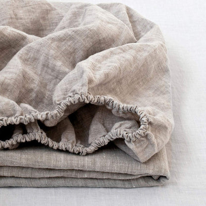 Simple&Opulence Fitted Sheet 35cm Deep Pocket-100% Pure Natural Linen Plain Mattress Protector Bed Sheet-(Linen,King 150x200cm)