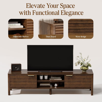 IKALIFE Wooden TV Stand Cabinet - 150cm Long TV Unit With Storage, Walnut