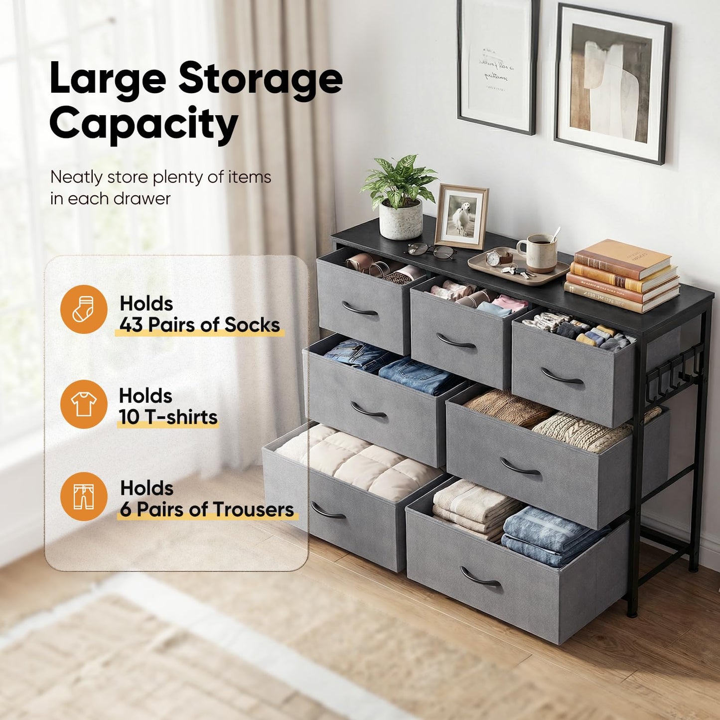MAXLEAD Fabric Chest of Drawer with 7 Drawers, Home Storage Cabinet with Metal Frame & Wood Top, Large Capacity Dresser for Bedroom, Living Room