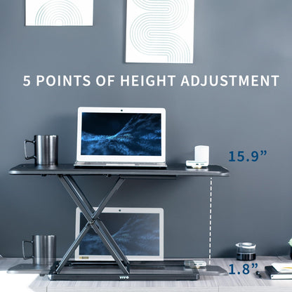 VIVO Ultra-Slim 81cm Single Top Height Adjustable Standing Desk Riser, Compact Sit Stand Desktop Converter for Monitor or Laptop, Black, DESK-V032J