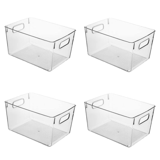 Amtido Clear Plastic Storage Bins for Fridge, Cupboard, Pantry, and Kitchen - Versatile Organisers for Food, Fruit, Vegetable, Cleaning Products, and