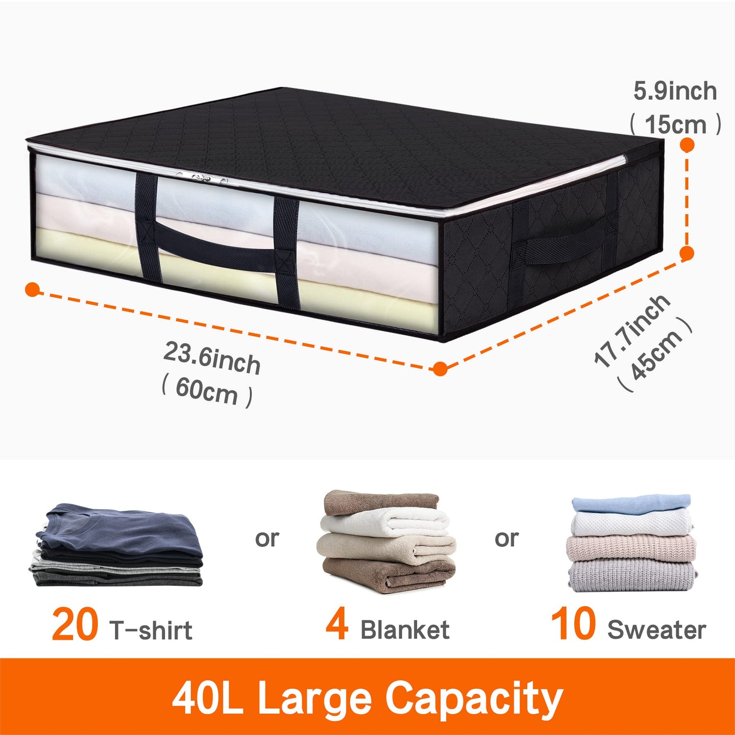 Vieshful 6 Pack Underbed Storage Bags 40L Foldable Clothes Bag Large Capacity Storage Containers with Clear Window Reinforced Handles Zippered