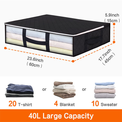 Vieshful 6 Pack Underbed Storage Bags 40L Foldable Clothes Bag Large Capacity Storage Containers with Clear Window Reinforced Handles Zippered