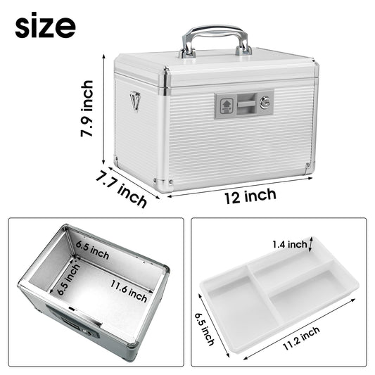 ZORVIDSON Medicine Lock Box with Key, Portable Medication Lock Box with Removeable Tray, Medicine Storage Box for Home (Silver, Medium)