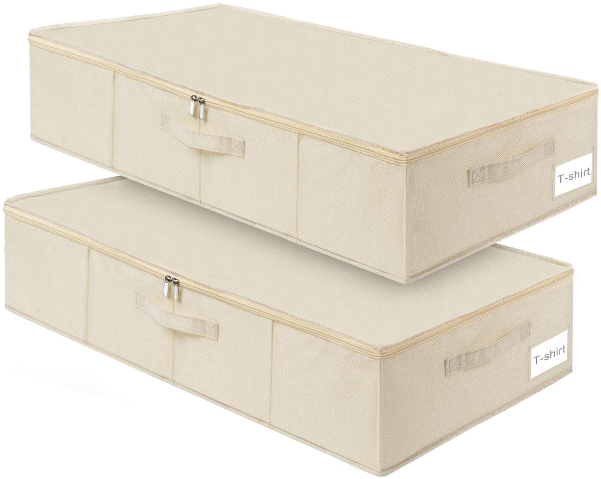 JUPELI 50L Under Bed Storage Boxes with Lids, 2 Pack, Beige