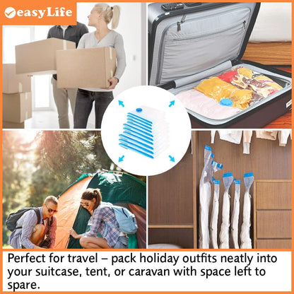 Easylife Vacuum Storage Bags (Set of 6) 5x Large Storage Bags (80x60cm), 1x Jumbo Bag (80x100cm) and 1x Hand Pump, Airtight Duvet