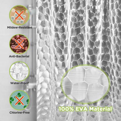 OTraki Clear Shower Curtain, 120 X 200 CM Extra Long Shower Curtain, 3D Design Weighted Bath Curtain, Anti Mould Resistant Shower Curtains