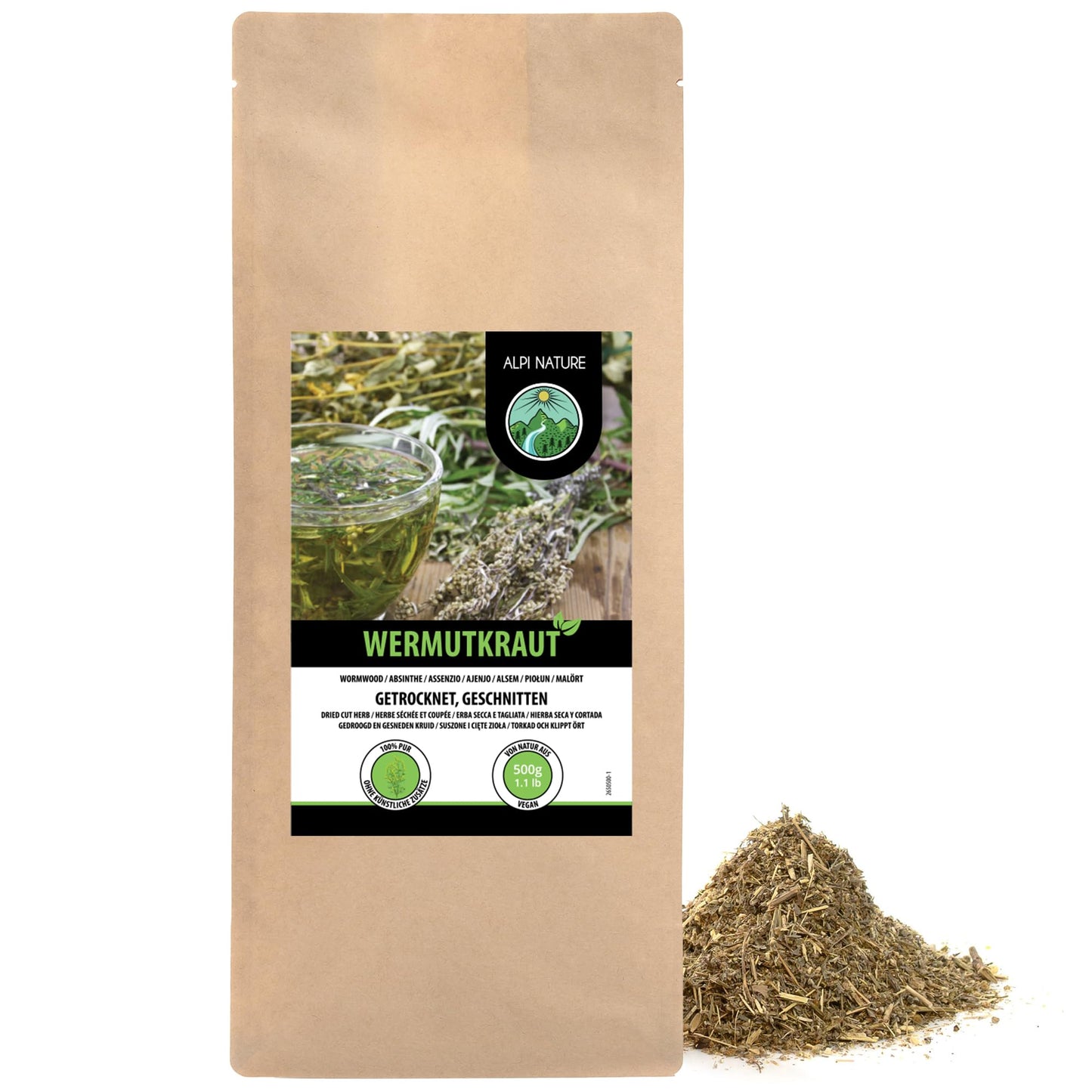 Alpi Nature Wormwood Tea 500g 1.1 lb, Loose Leaf Tea, Gently Dried and Cut Wormwood Herb