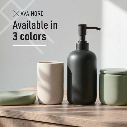 Ava Nord Modern Minimalist Ceramic Bathroom Accessories | Set of 4 | Cream