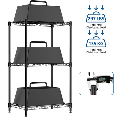 M MZG Storage Shelves 3 Tier Heavy Duty Metal Storage Unit With Levelling Feet Organizer for Garage, Laundry, Kitchen 30 x 45 x 73.2 cm Black