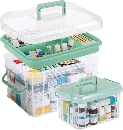 Chililon Medicine Storage Box,Household MedicineStorage Box Organiser,Double Layers Multi Grid Medicine Box,Portable with Lid Medication Storage Box