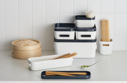 SmartStore Slim Storage Container 1.3 L | White | Kitchen, Bathroom, Office, Pantry, Fridge Organizer | Bin with Handles | Food Safe and BPA Free