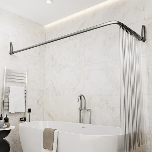 Erica Corner Shower Curtain Rods. 70 x 90/70 x 160 cm for Corner or Bath, Shower Curtain Rod without Ceiling Bracket, PVC Free Plastic Coated, 100%