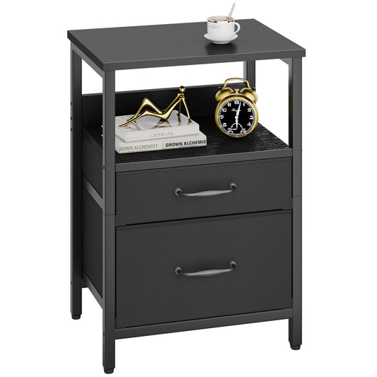 YMYNY Bedside Table, Bedroom Bedside Cabinet with 2 Fabric Drawers, Open Shelf Unit, Metal Frame, Modern, Nightstand, End Table, Chest of Drawers,