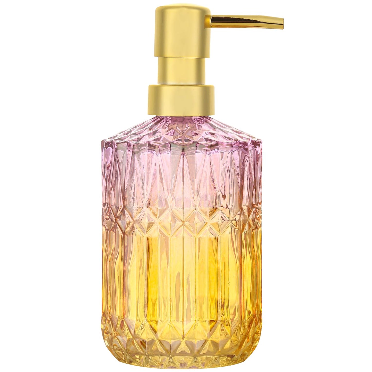 YunNasi Glass Soap Dispenser with Pump, Refillable Liquid Hand Soap Dish Soap Dispensers for Bathroom Counter, Kitchen Sink (Purple Orange)