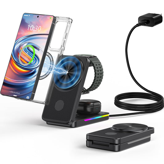 Magnetic Wireless Charger for Samsung Galaxy S25 Ultra S24, Foldable Magsafe Charger, Samsung Wireless Charger for Galaxy Watch Ultra 8/7/6 Galaxy