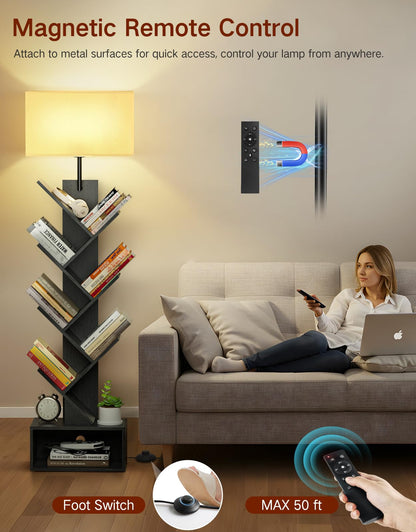 OUTONLIFE 6 Tier Tree Bookshelf with Light & Remote, Small Bookcase with Storage Cabinet, Modern Corner Bookshelves Organizer