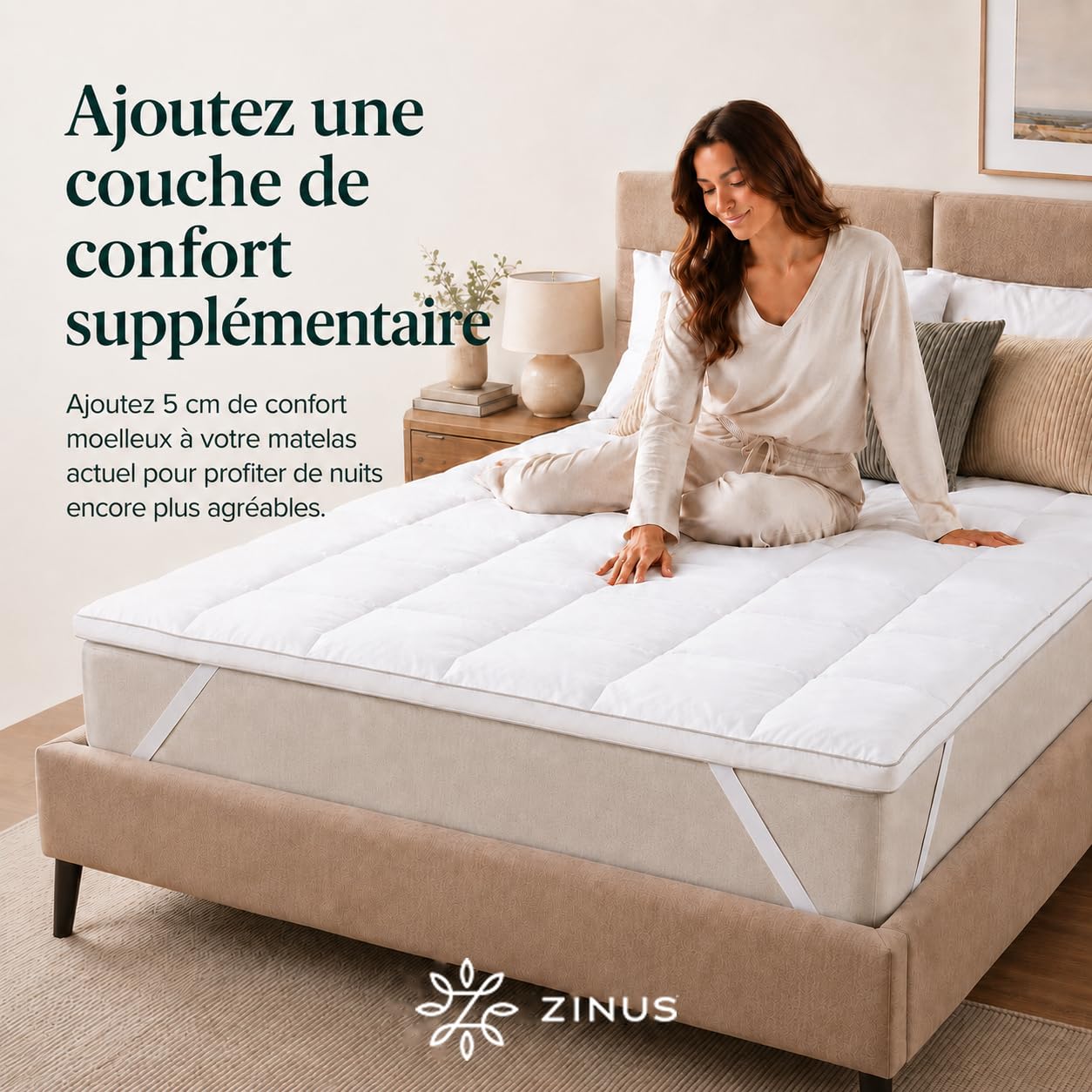 Zinus Mattress Topper, Polyester, White, 190 x 140 cm